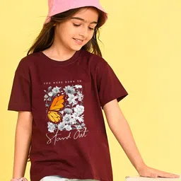 NUSYL Girls Floral Printed Round Neck Longline Oversized T-shirt-image-83