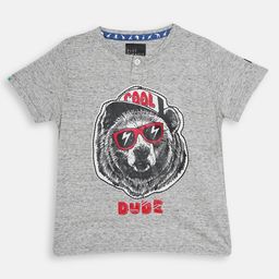 Blue Giraffe Boys Grey Printed Henley Neck T-shirt-picture-5