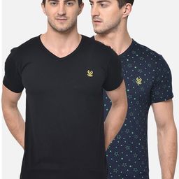VIMAL JONNEY Men Pack Of 2 Black & Navy Blue Printed V-Neck T-shirt-image-96