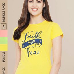 Fabflee Women Pack Of 3 Typography Printed Cotton T-shirts-picture-47