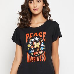 Clovia Women Printed Pure Cotton Lounge T-shirt-image-74