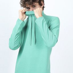 KETCH Men Sea Green High Neck Structured Regular Fit T-shirt-image-64