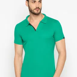 Status Quo Men Green Solid Slim Fit Polo Collar T-shirt-image-39
