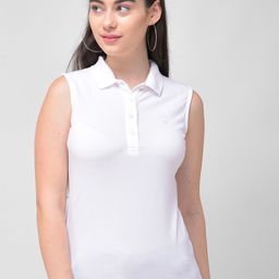Woodland Woman White Polo Collar Sleeveless T-shirt-image-28