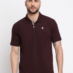 Cantabil Men Burgundy Polo Collar Regular Fit Cotton T-shirt-image-11