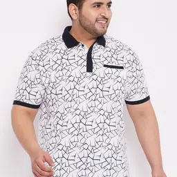 WILD WEST Plus Size Men White & Black Printed Polo Collar T-shirt-image-83