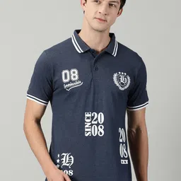 THE HOLLANDER Typography Printed Cotton Polo Collar Regular Fit T-Shirt-image-68