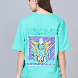 SILISOUL Round Neck Short Sleeves Graphic Printed Bio Finish Cotton Oversized T-shirt-image-99