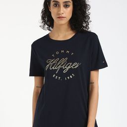 Tommy Hilfiger Women Typography Printed Round Neck Cotton T-shirt-image-25