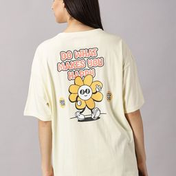 THE HOLLANDER Women Typography Cotton Drop-Shoulder Sleeves Oversized T-shirt-image-95