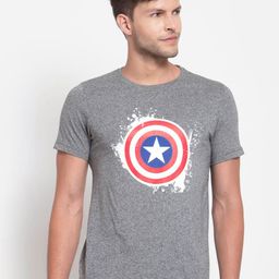 SPORTO Men Grey Melange Captain America Printed Cotton T-shirt-image-52