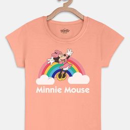 Kids Ville Mickey & Friends Girls Peach Printed T-shirt-image-44