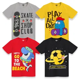BERRYJOY Boys Pack Of 4 Graphic Printed Round Neck Cotton T-shirts-picture-22
