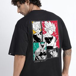 PRONK Black Oversized Printed Cotton Applique Round Neck T-shirt-image-126