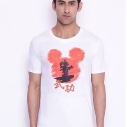 Disney by Wear Your Mind Men White  Red Mickey Mouse Printed Pure Cotton T-shirt-image-11
