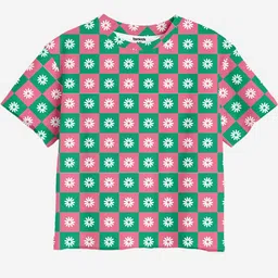 BONKIDS Girls Geometric Printed Round Neck Applique Cotton Oversized T-shirt-image-60