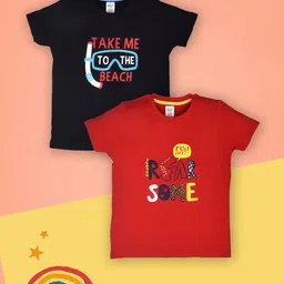 Lux Cozi Boys Pack Of 2 Typography Printed Pure Cotton T-shirts-image-43