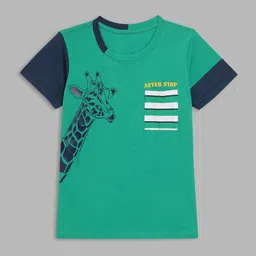 Blue Giraffe Boys Green & Navy Blue Printed Pockets Pure Cotton T-shirt-10