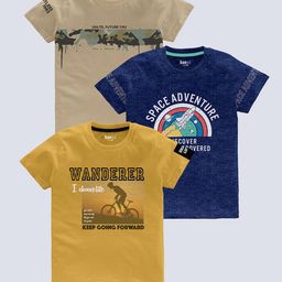 BAESD Boys Pack Of 3 Printed Round Neck Short Sleeves Pure Cotton T-shirt-image-119