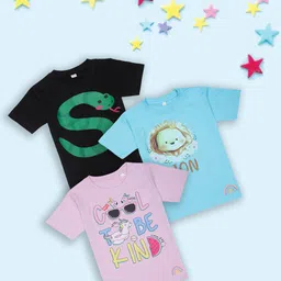 Tossido Kids  Pack of 3 Black & Pink Printed T-shirt-68