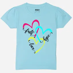 Mast & Harbour Girls Blue Typography Printed Cotton T-shirt-image-83