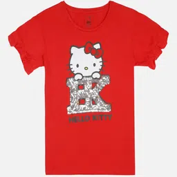 Kids Ville Girls Red Hello Kitty Printed Pure Cotton T-shirt-image-65