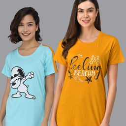 Christy World Pack Of 2 Graphic Printed Longline T-shirts-image-77