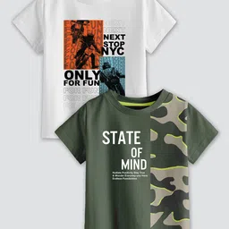 CODEZ Boys Pack Of 2 Typography Printed Cotton T-Shirt-image-24