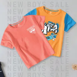 CODEZ Boys Pack of 2 Typography Printed Cotton T-shirt-image-81