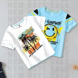 CODEZ Boys Pack Of 2 Graphic Printed Cotton T-shirts-image-27