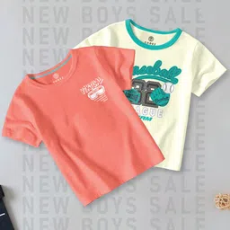 CODEZ Boys Pack of 2 Typography Printed Cotton T-shirt-image-80
