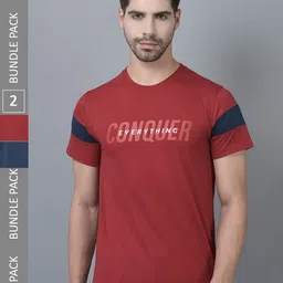 Dollar Pack of 2 Typography Printed Round Neck Cotton T-shirt-image-94
