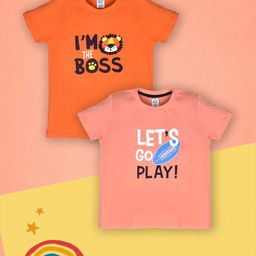 Lux Cozi Boys Pack Of 2 Typography Printed Pure Cotton T-shirt-image-76