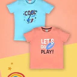 Lux Cozi Boys Pack Of 2 Typography Printed Pure Cotton T-shirt-image-53