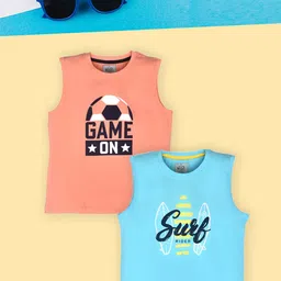 Lux Cozi Boys Peach-Coloured Typography 2 Printed Applique T-shirt-image-6