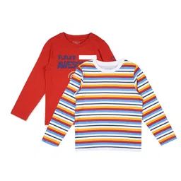 PLUM TREE Boys Red & Multicoloured 2 Printed T-shirt-image-1