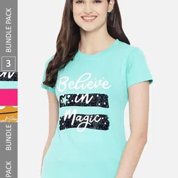 Fabflee Regular Fit Pack Of 3 Printed Round Neck Cotton T-shirt-image-77