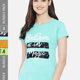 Fabflee Regular Fit Pack Of 3 Printed Round Neck Cotton T-shirt-image-69