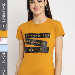 Fabflee Pack Of 3 Typography Printed Regular Fit Cotton Casual T-shirt-image-131