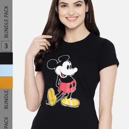 Fabflee Regular Fit Pack Of 3 Printed Round Neck Cotton T-shirt-image-91