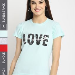 Fabflee Pack Of 3 Typography Printed Cotton T-shirt-picture-35