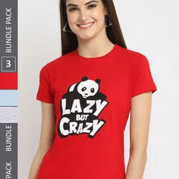 Fabflee Pack Of 3 Panda Printed Cotton T-shirt-image-79