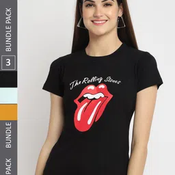 Fabflee Pack Of 3 Typography Printed Regular Fit Cotton T-shirt-image-74