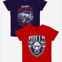 x2o Boys Blue & Red Pack Of 2 Printed Cotton T-shirts-64