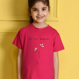 NUSYL Girls Typography Printed Round Neck Short Sleeves T-shirt-image-70