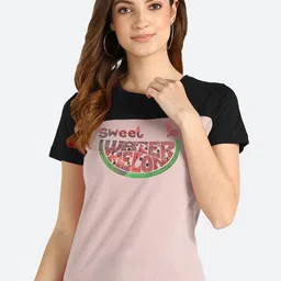 shashvi Women Pink & Black Typography Printed Cotton T-shirt-picture-3