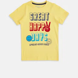 Pantaloons Junior Boys Yellow Typography Printed Pure Cotton Regular Fit T-shirt-picture-1