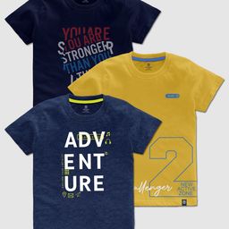 CODEZ Boys Pack Of 3 Typography Printed Cotton T-shirts-38