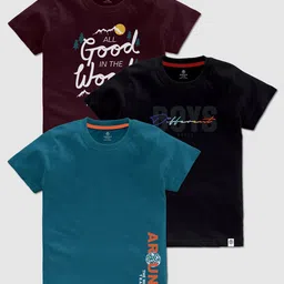 CODEZ Boys Pack Of 3 Typography Printed Cotton T-shirts-42