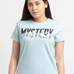 Status Quo Women Blue & Black Typography Printed Cotton T-shirt-image-20